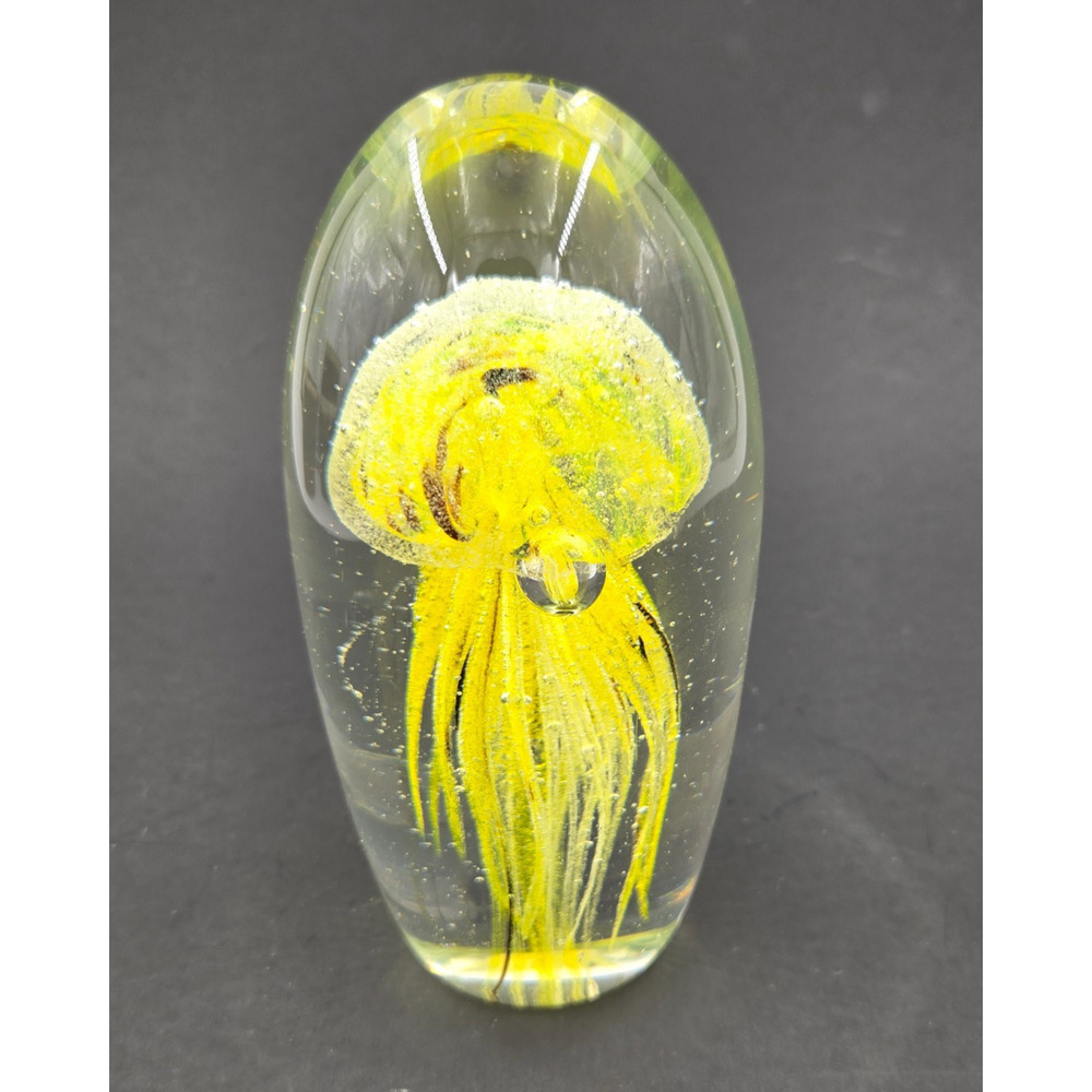 Large 6" Vintage Art Glass Jellyfish Paperweight w Controlled Bubbles